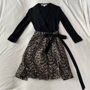 Diane Von Furstenberg Amelia Metallic Gold Leopard Print Wrap Dress